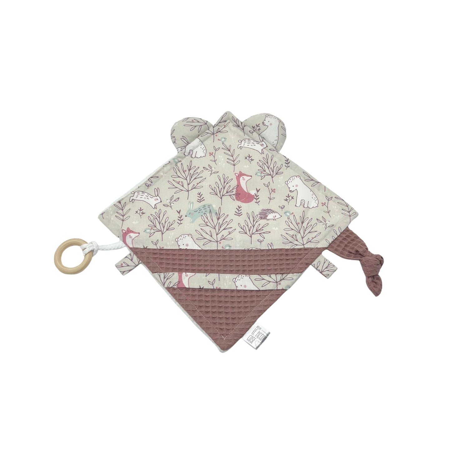 Doudou sensoriale in cotone stampato e spugna di bambù - Bosco soft