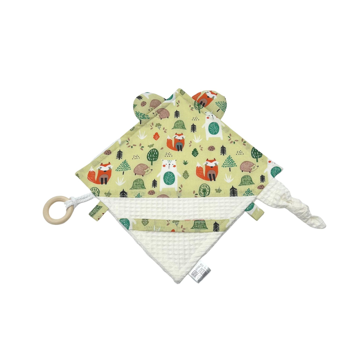 Doudou sensoriale in cotone stampato e spugna di bambù - Foresta verde