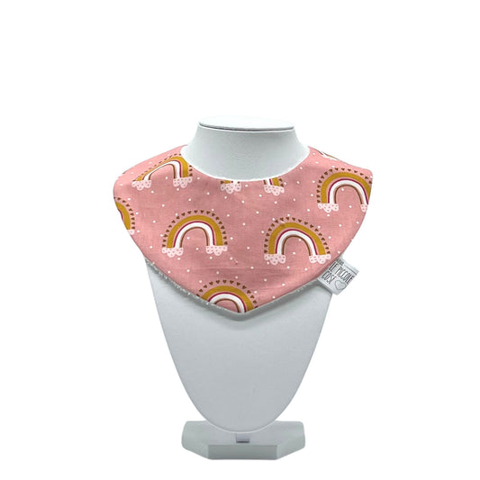 Bavaglino in cotone stampato e spugna di bambù - Arcobaleni senape