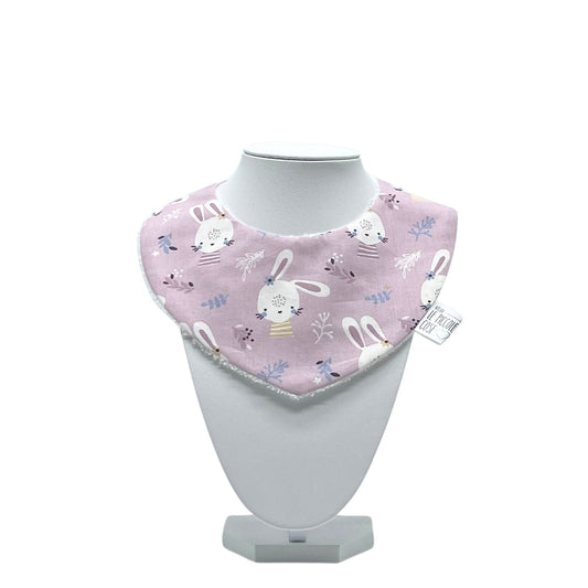 Bavaglino in cotone stampato e spugna di bambù - Conigli lilla