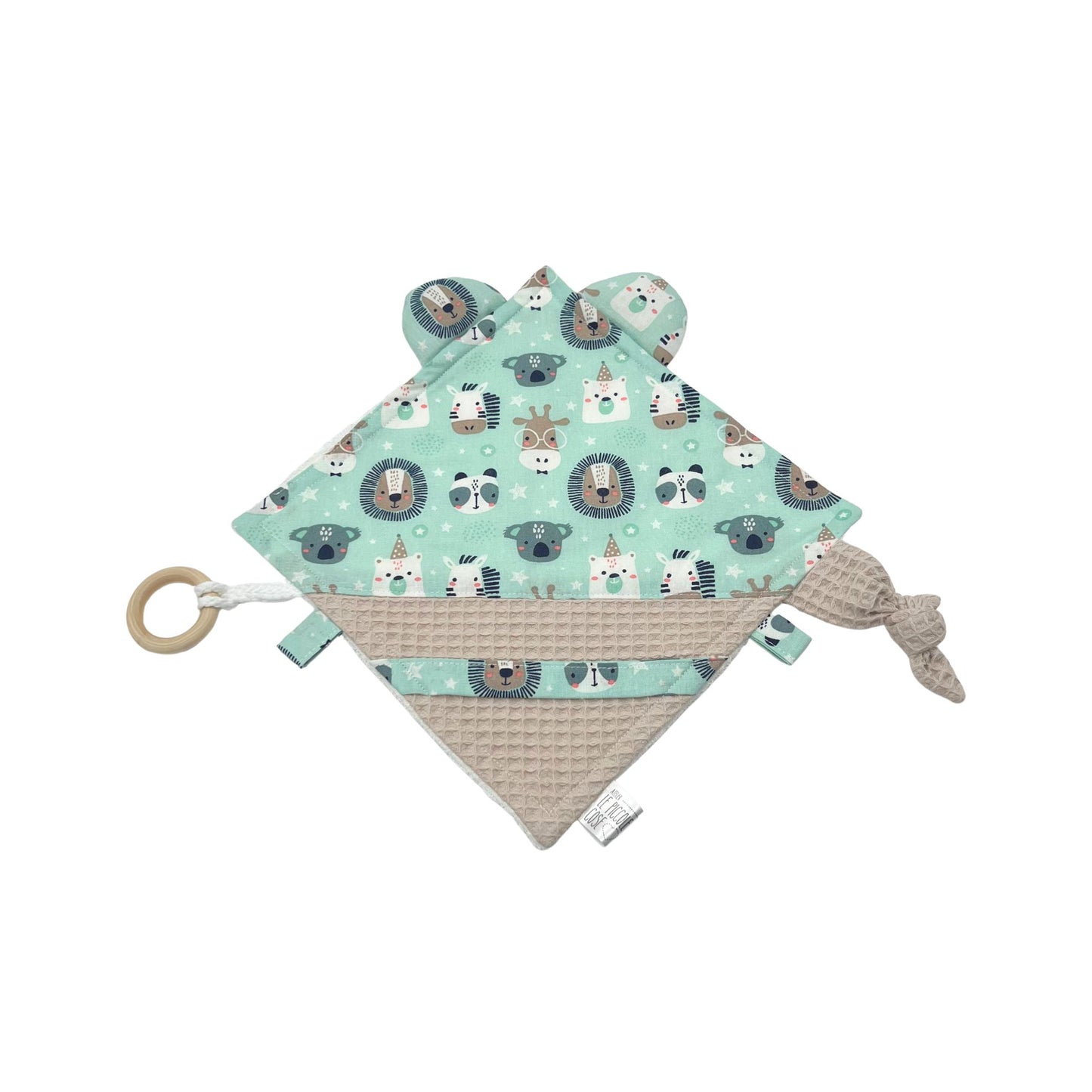 Doudou sensoriale in cotone stampato e spugna di bambù - Polison acqua - beige
