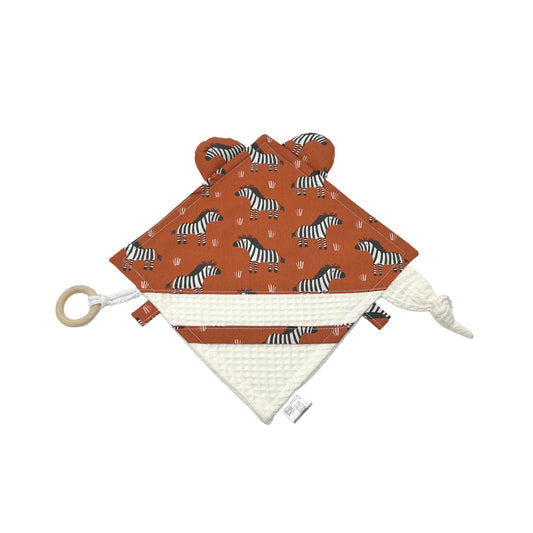 Doudou sensoriale in cotone stampato e spugna di bambù - Zebre